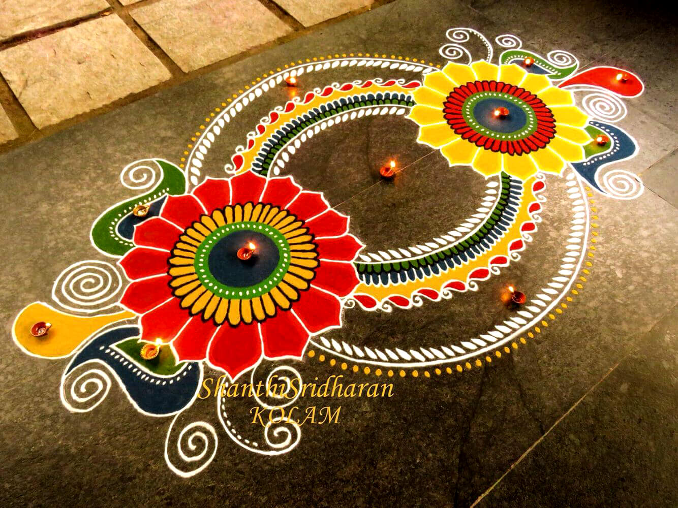 Flower Rangoli Design for Deepavali