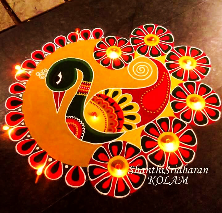 Peacock Rangoli Design for Diwali Competition