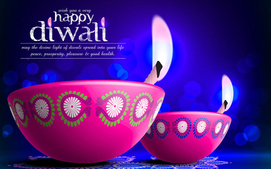 Happy Diwali Pink Diya Burning