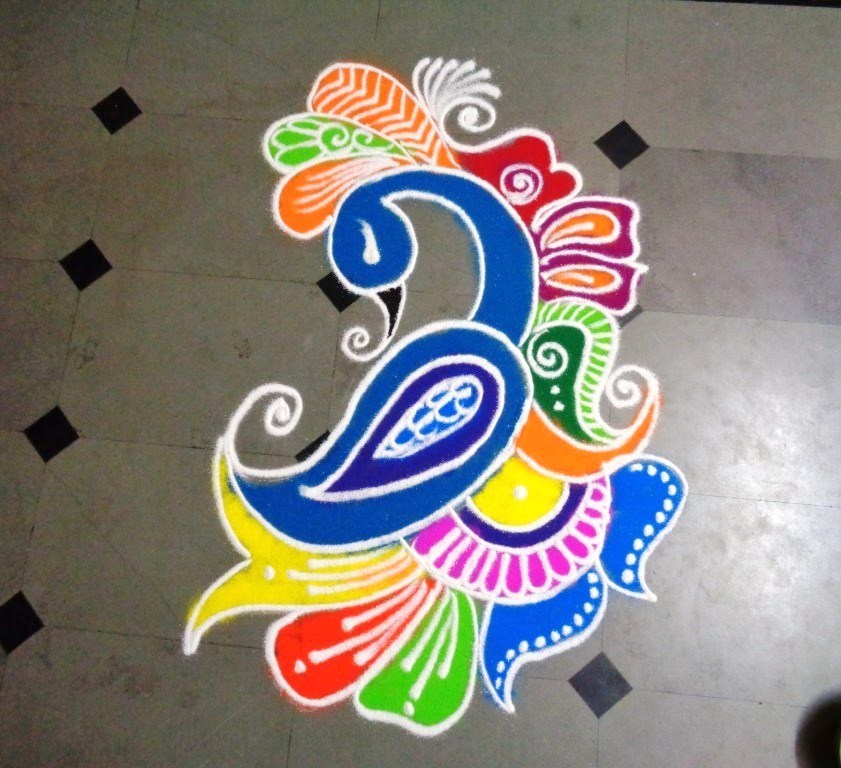 Peacock Rangoli Patterns for Diwali