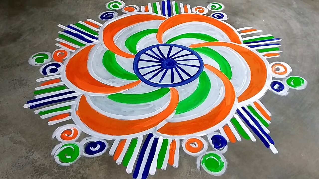 Happy 15 August Patriotic Rangoli Design with Flower Theme