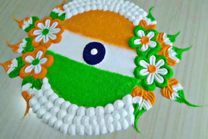 Indian Flag Rangoli Design with Flower Theme for Independence Day