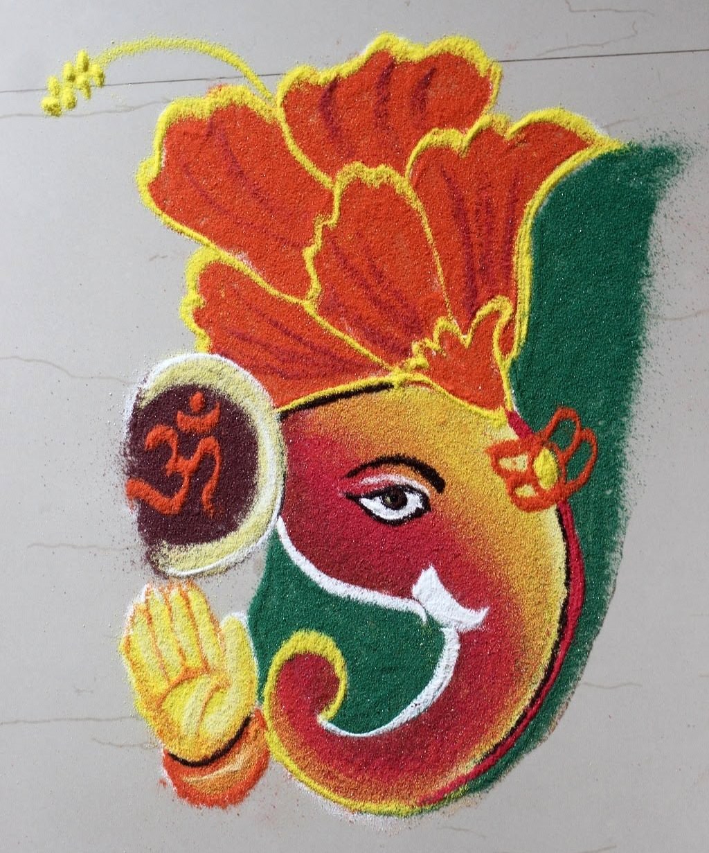 Lord Ganesh Ji Face Close Up Rangoli Designs