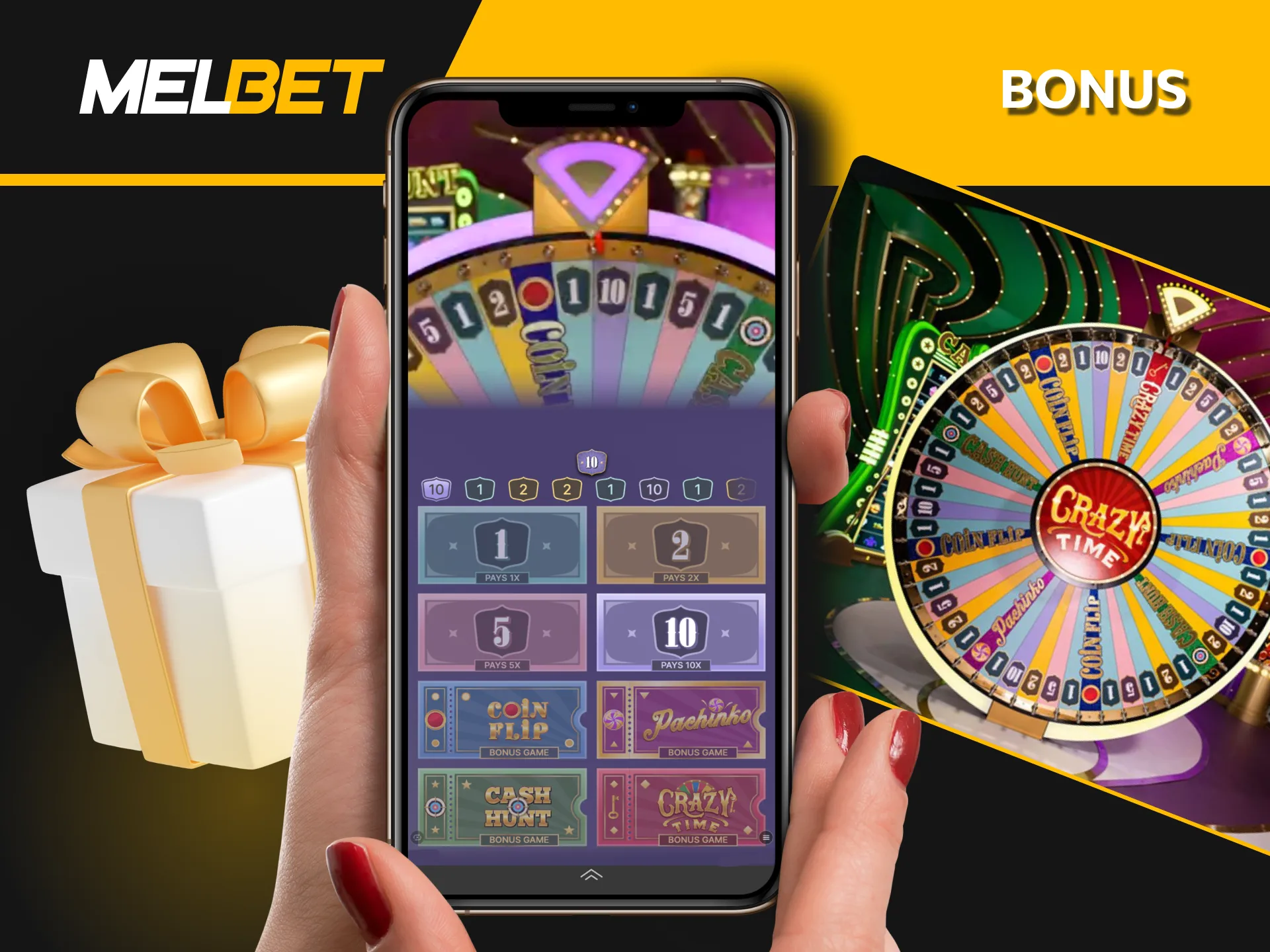 Discover thrilling bonus games of Crazy Time at Melbet live casino.