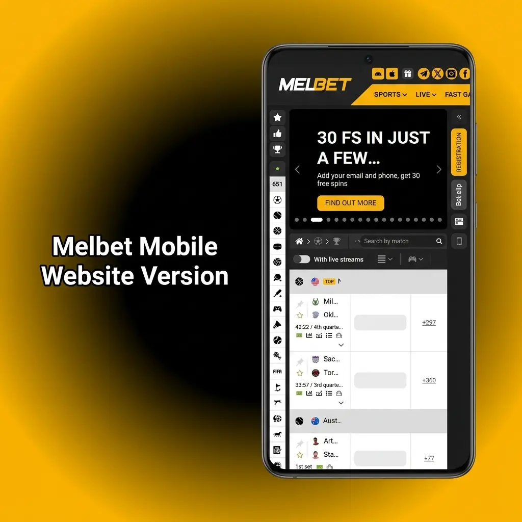 Melbet mobile website version running in a smartphone browser with full betting and casino access
