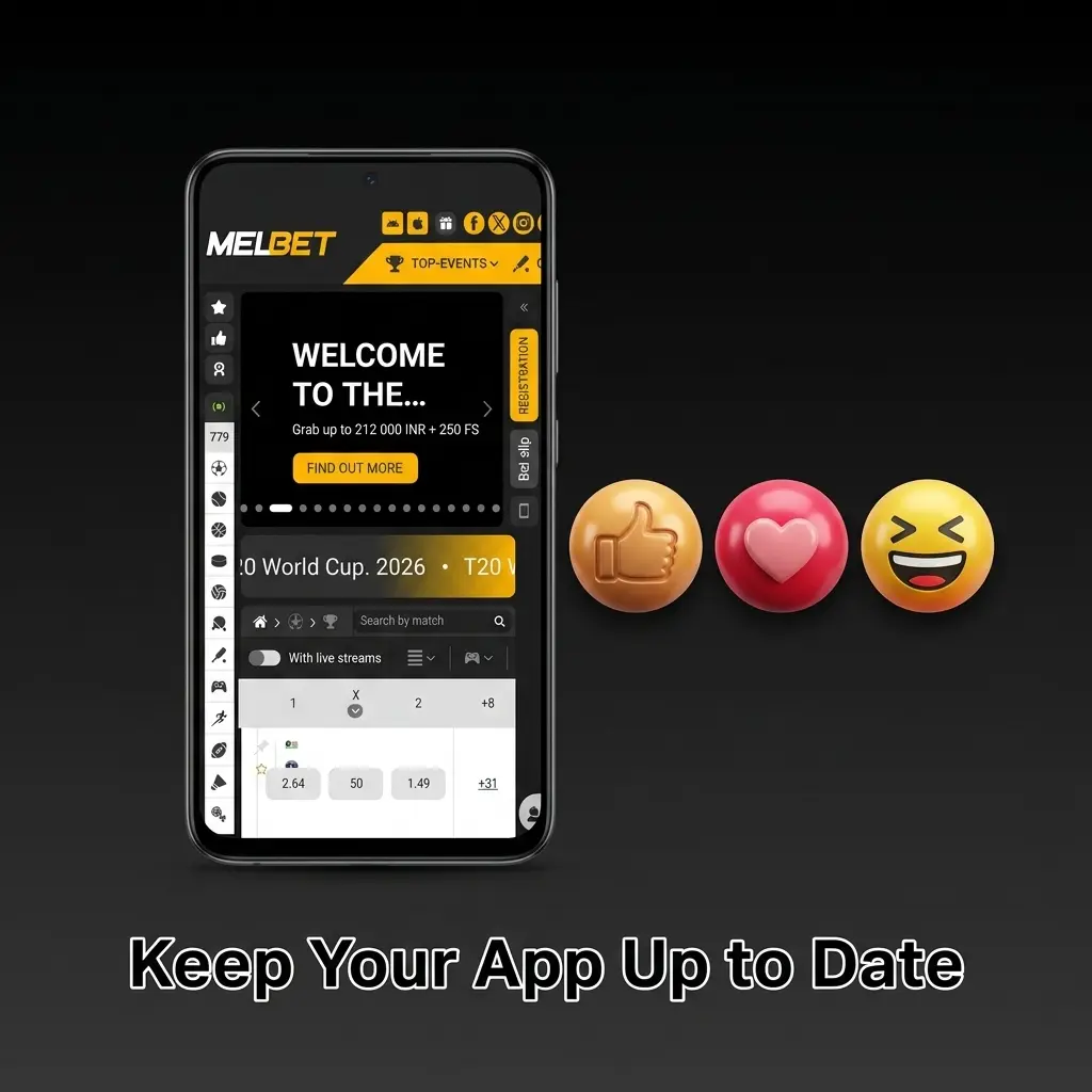 Melbet app update notification screen showing install prompt for latest version with security and performance improvements