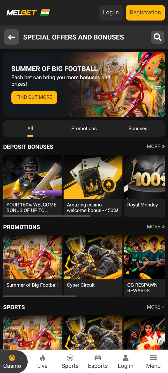 Receive special bonuses in the Melbet app.