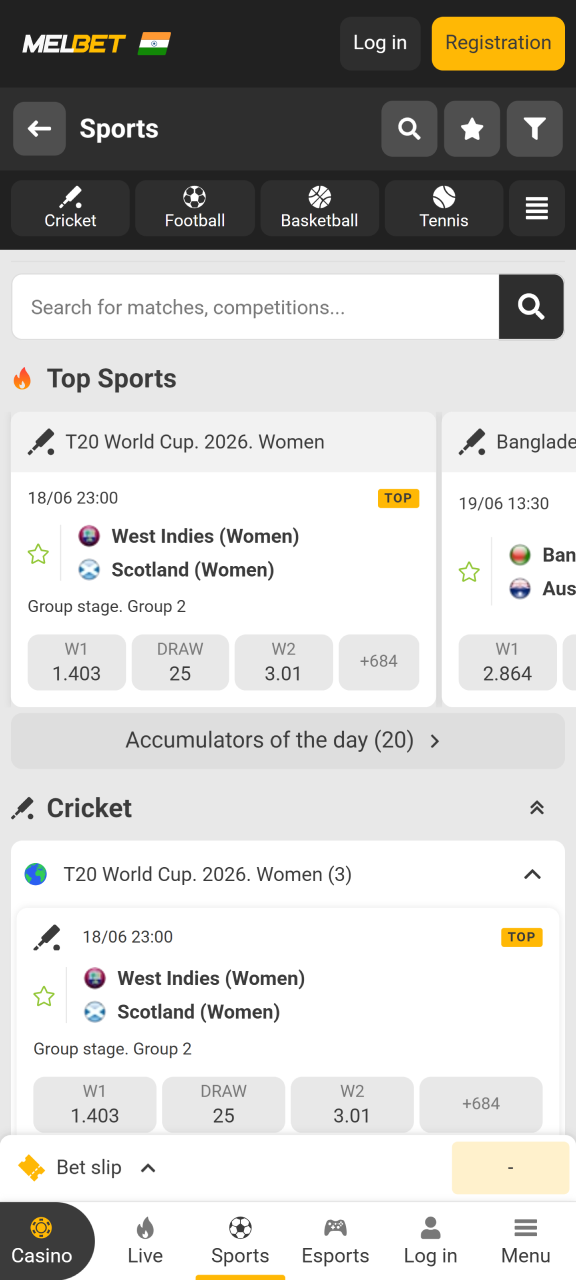 Place sports bets using the official Melbet app in India.